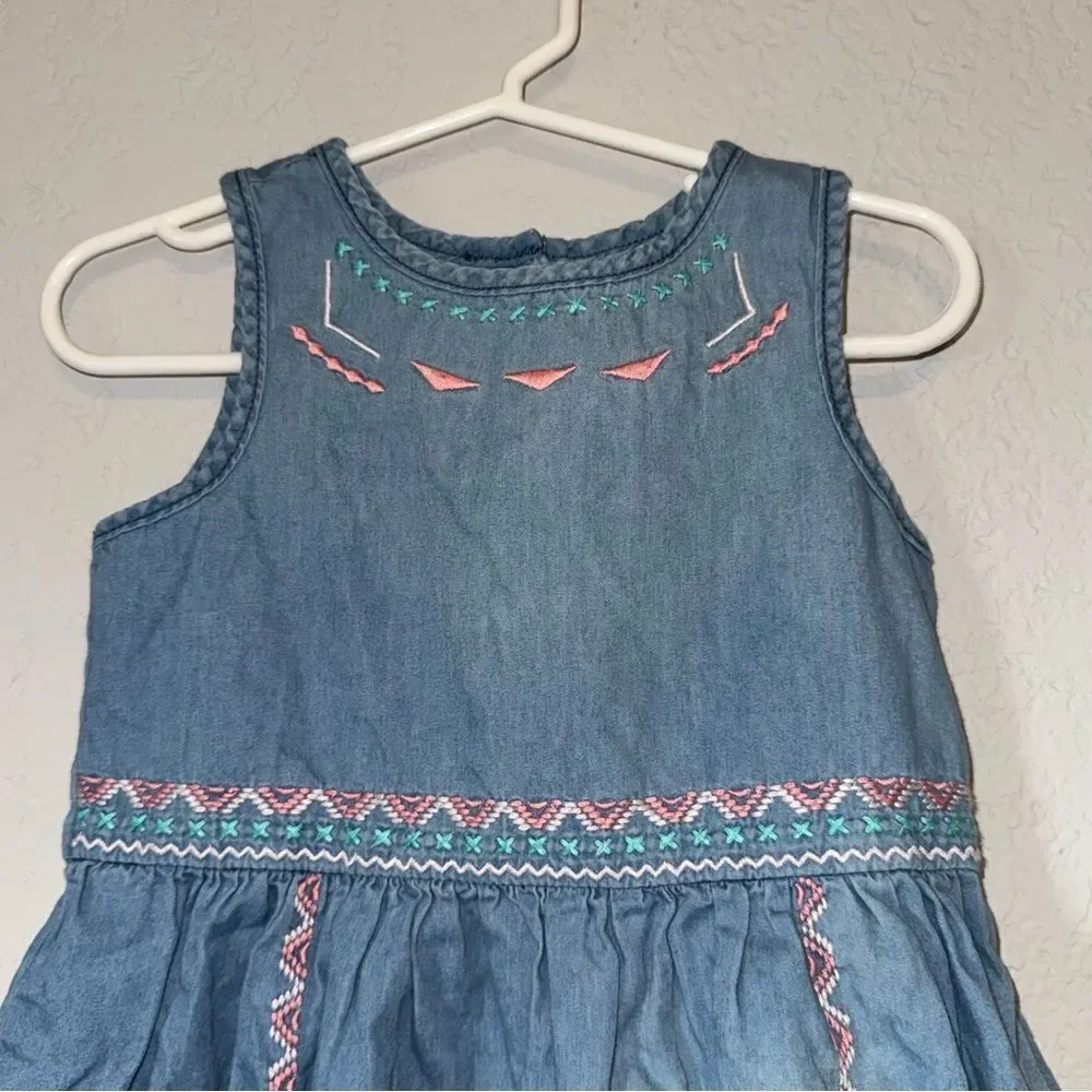 Kid's Gymboree Denim Chambray Blue Dress with Pink Embroidery
